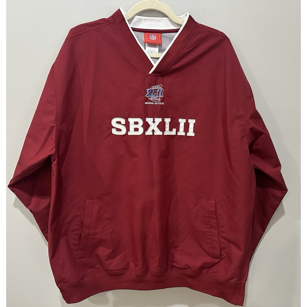 NFL Super Bowl XLII 2008 Red Pullover Jacket Windbreaker SB XLII Arizona Mens L
